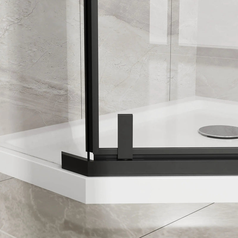 Neo Angle - Frameless Shower Door With White Acrylic Shower Base Combo - Matte Black by HouseOfZazla