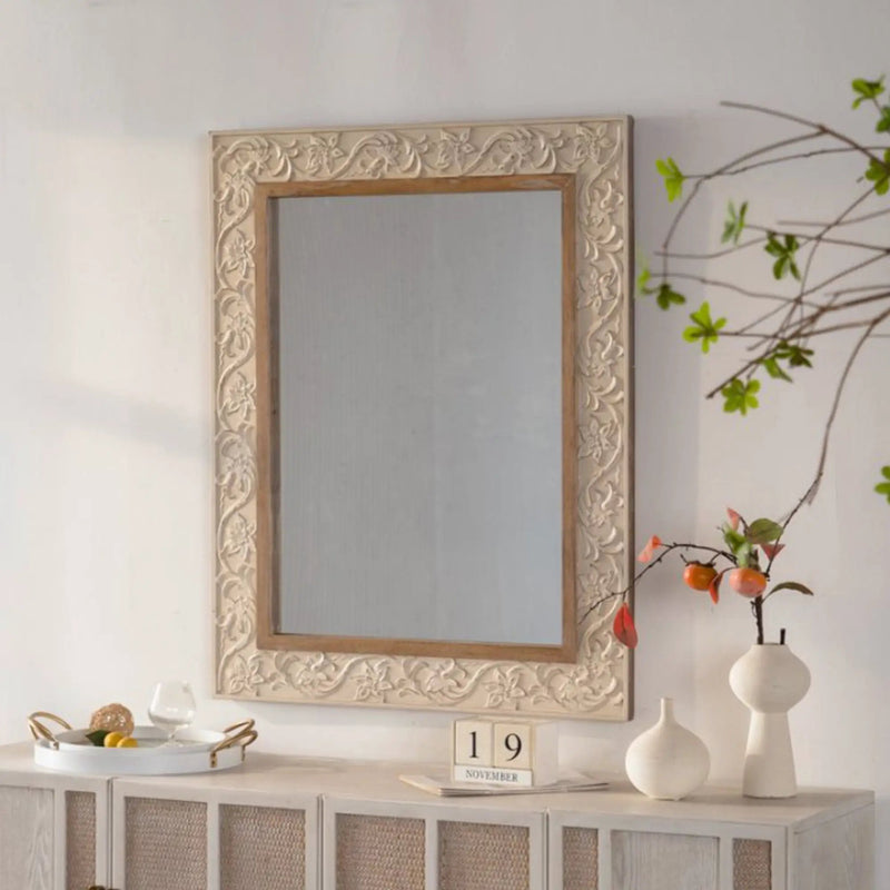 Vintage Carved Pattern Rectangular Wall Mirror by HouseOfZazla