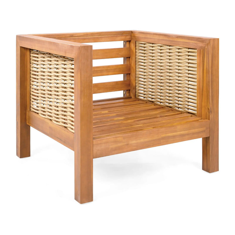 Outdoor Club Chair With Rope Arm And Cushions - Beige / Teak by HouseOfZazla