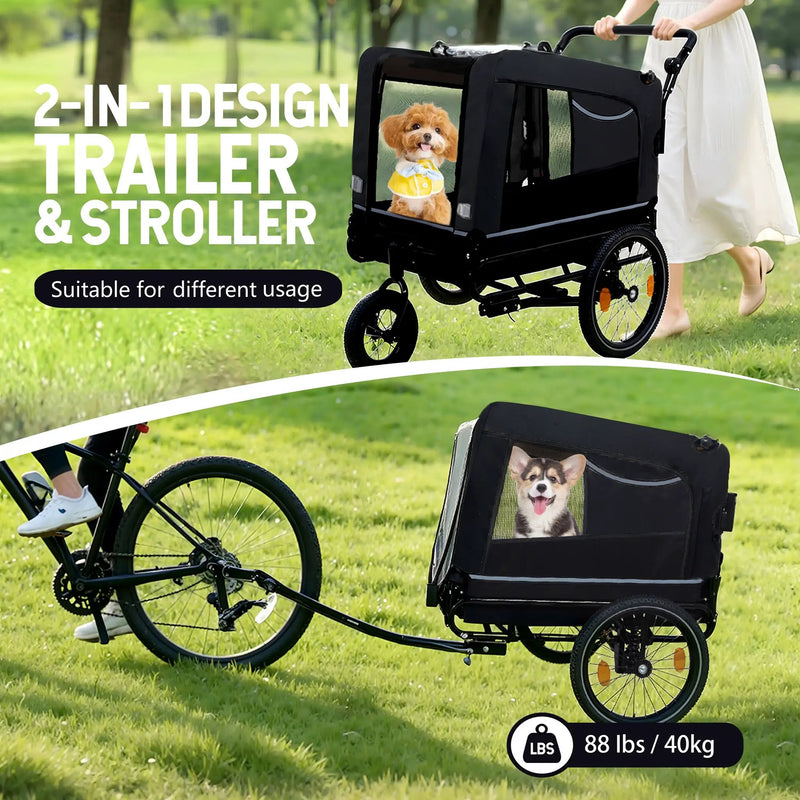 Extra Large 2-in-1 Bike Trailer & Push Cart for Pets by HouseOfZazla