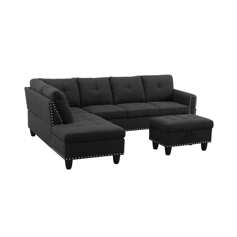 Reversible L-Shaped Sectional Couch with Storage Ottoman, Tufted by HouseOfZazla