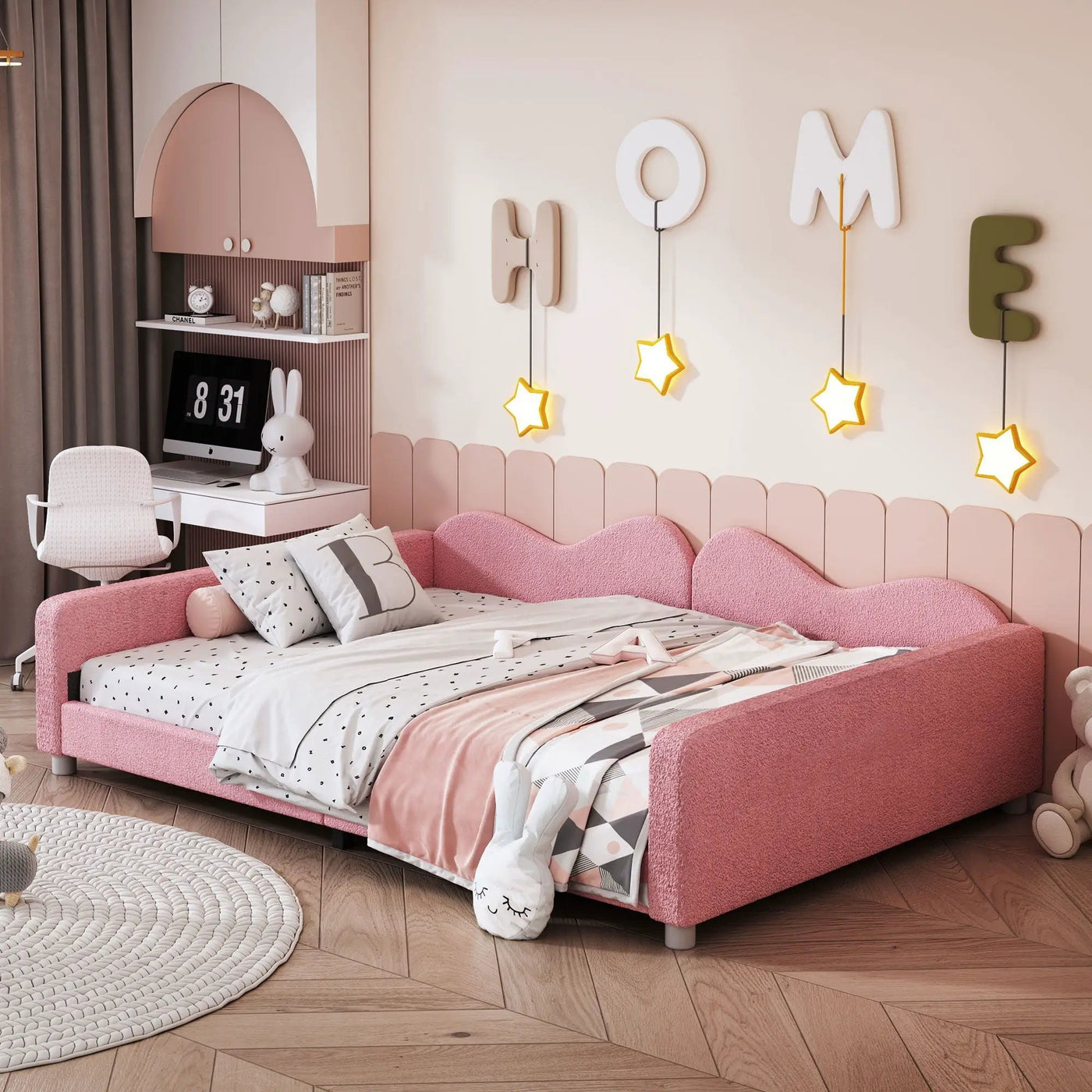 Upholstered Daybed, Sherpa Fabric Sofabed With Cloud-Shaped Backrest by HouseOfZazla