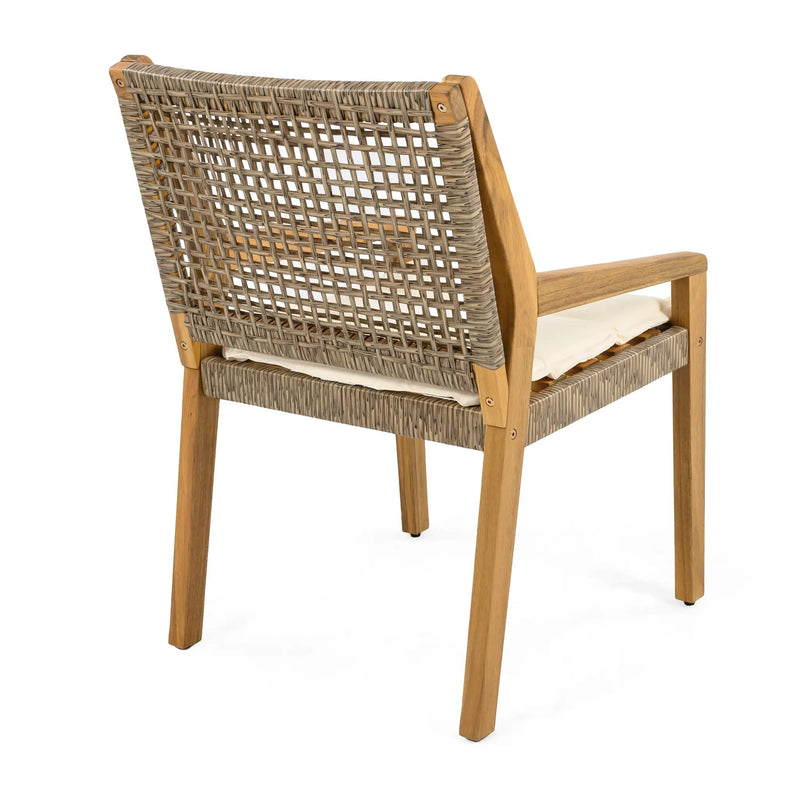 Outdoor Dining Chair Set of 4 - Acacia Wood and Wicker with Cream Cushion by HouseOfZazla