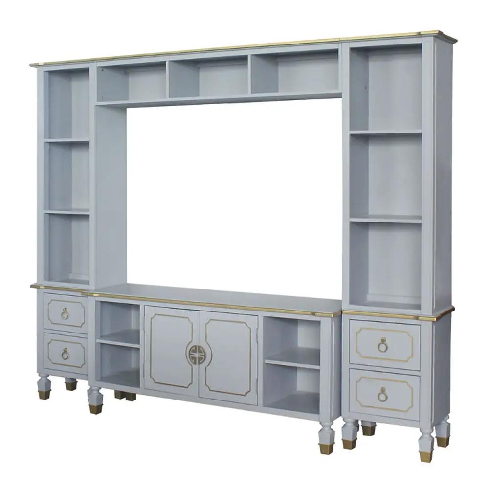 House Marchese - Entertainment Center - Gold Trim & Pearl Gray by Unique Piece Furniture