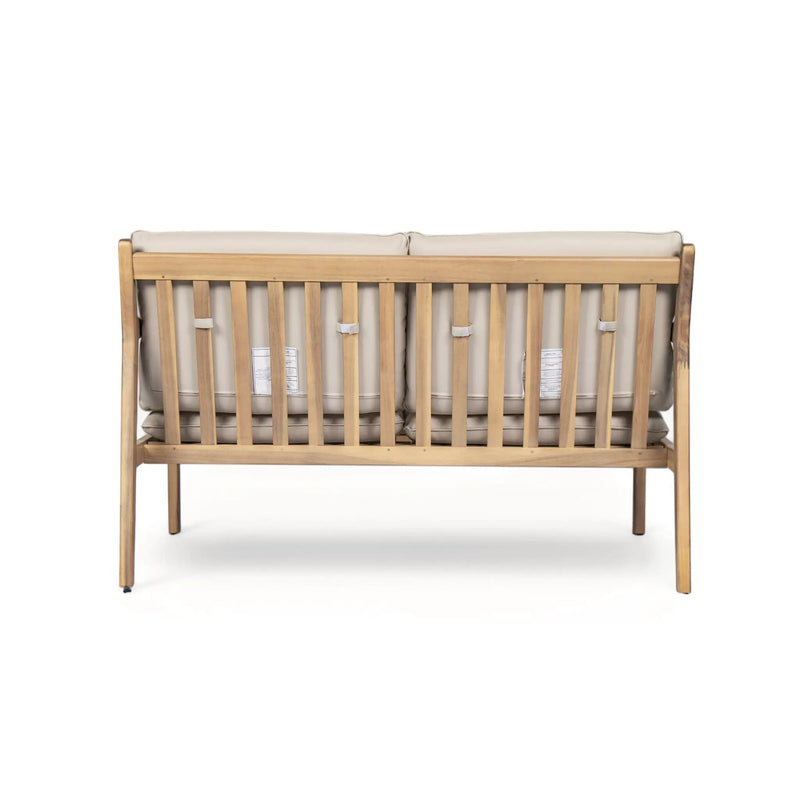 Outdoor Acacia Wood Loveseat with Coffee Table, Light Teak Frame by HouseOfZazla