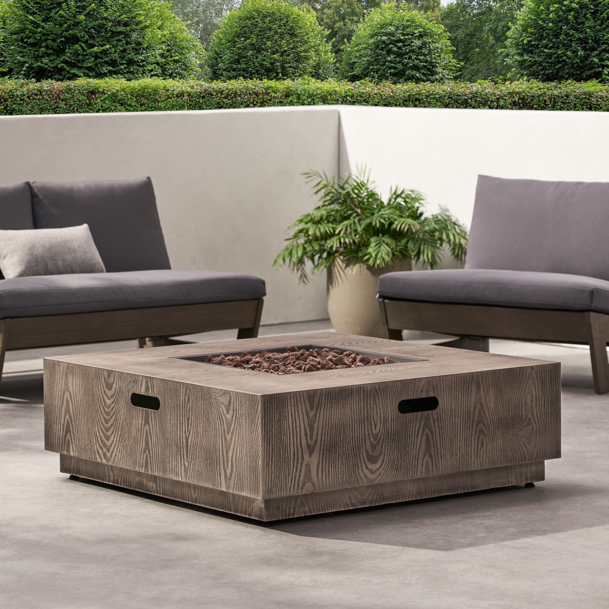 Wellington Square Iron Fire Pit With Wood Pattern Design And 50,000 Btu Output by HouseOfZazla
