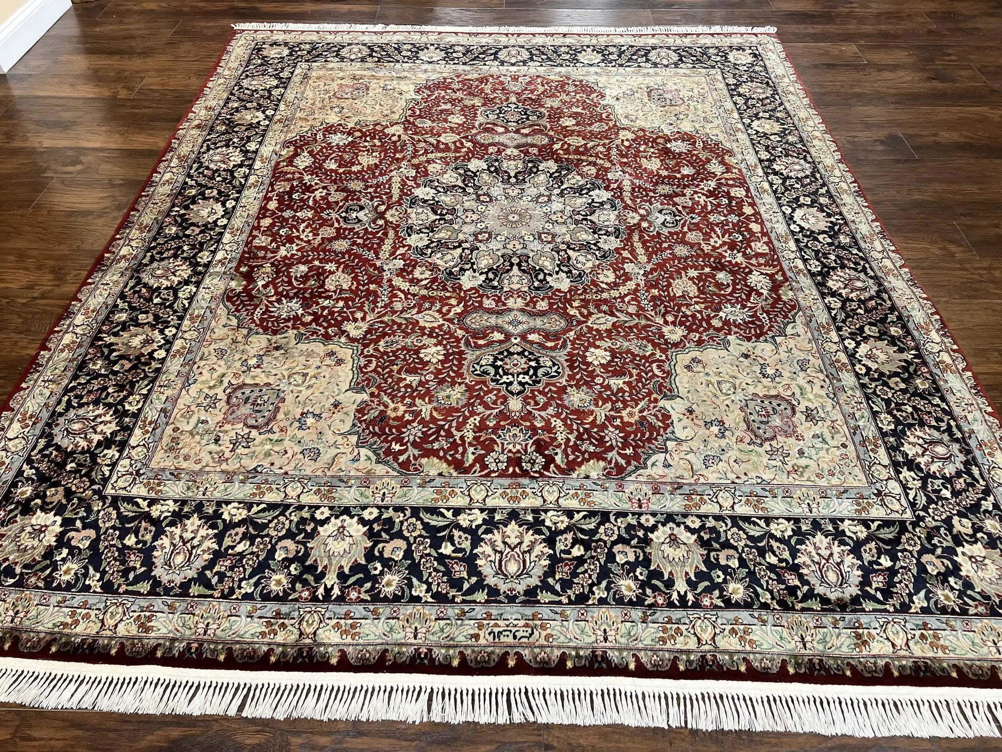 Pak Persian Rug 8x10, Wool Hand Knotted Vintage Carpet, Dark Red & Navy Blue, Dome Design Floral Medallion Rug, 8 x 10 Oriental Rug by Jewel Rugs
