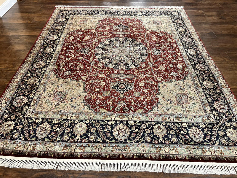 Pak Persian Rug 8x10, Wool Hand Knotted Vintage Carpet, Dark Red & Navy Blue, Dome Design Floral Medallion Rug, 8 x 10 Oriental Rug by Jewel Rugs