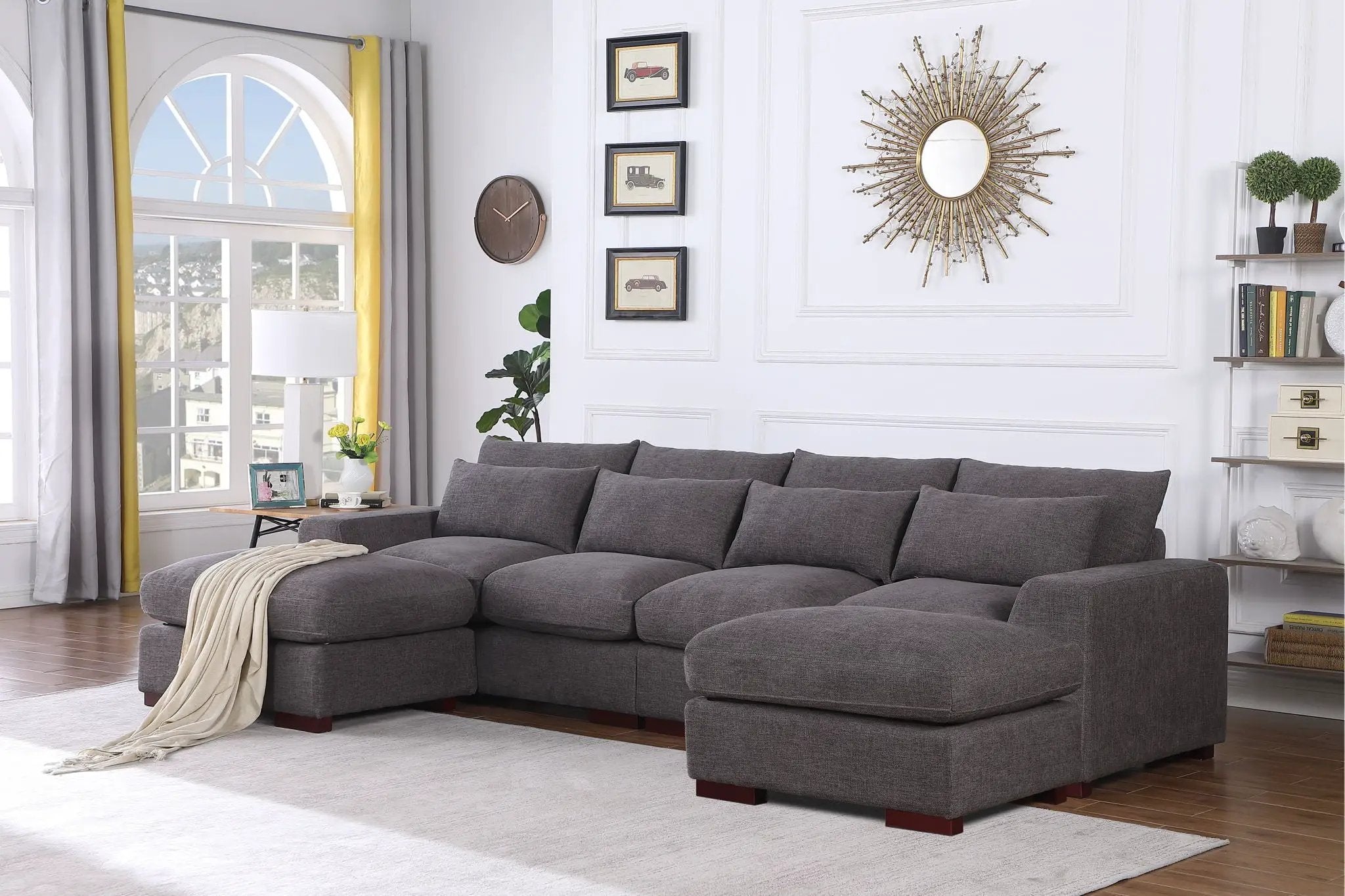 Tatman - Linen Blend Sectional With 2 Ottomans - Dark Gray by HouseOfZazla