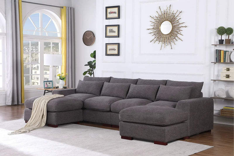 Tatman - Linen Blend Sectional With 2 Ottomans - Dark Gray by HouseOfZazla