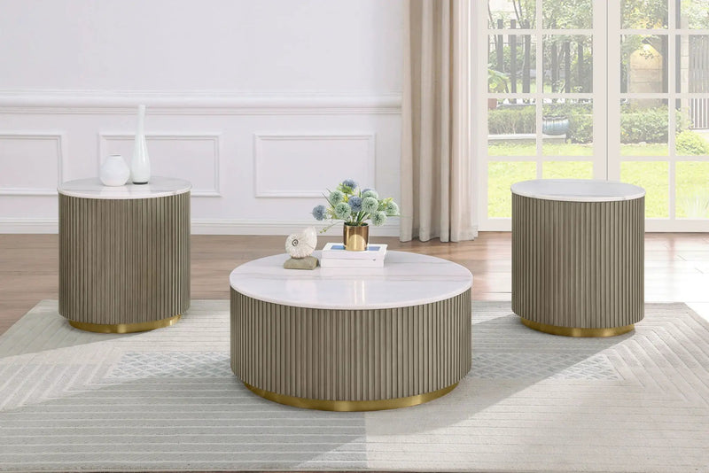 Jason Round White Marble Top Coffee Table Greige by Unique Piece Furniture