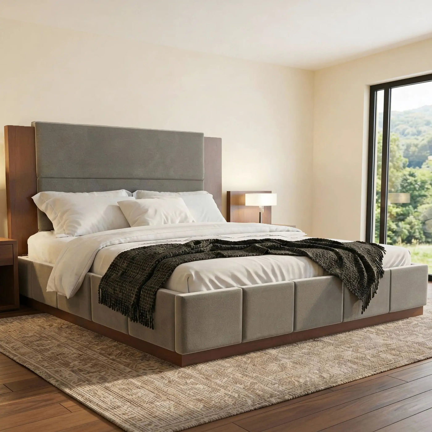 Modern Upholstered Platform Bed With Extended Headboard by HouseOfZazla