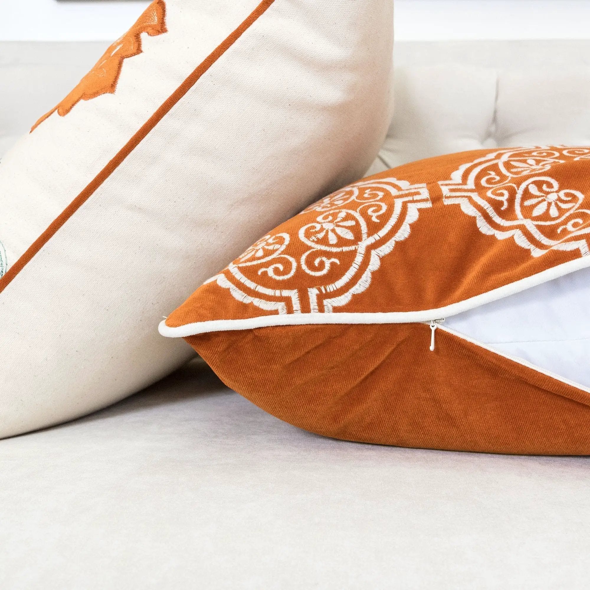 Burnt Orange Damask Embroidered Throw Pillow by HouseOfZazla