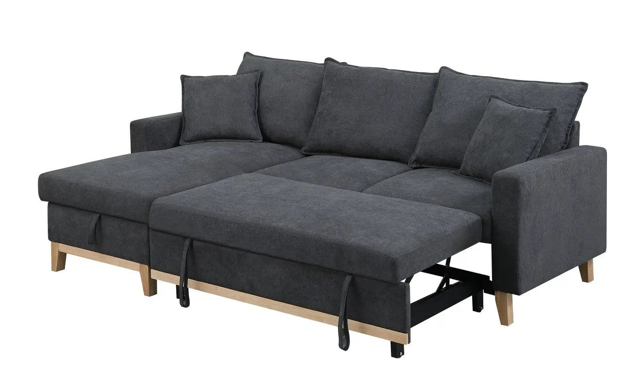 Colton - Reversible Sleeper Sectional Sofa With Storage Chaise - Dark Gray by HouseOfZazla