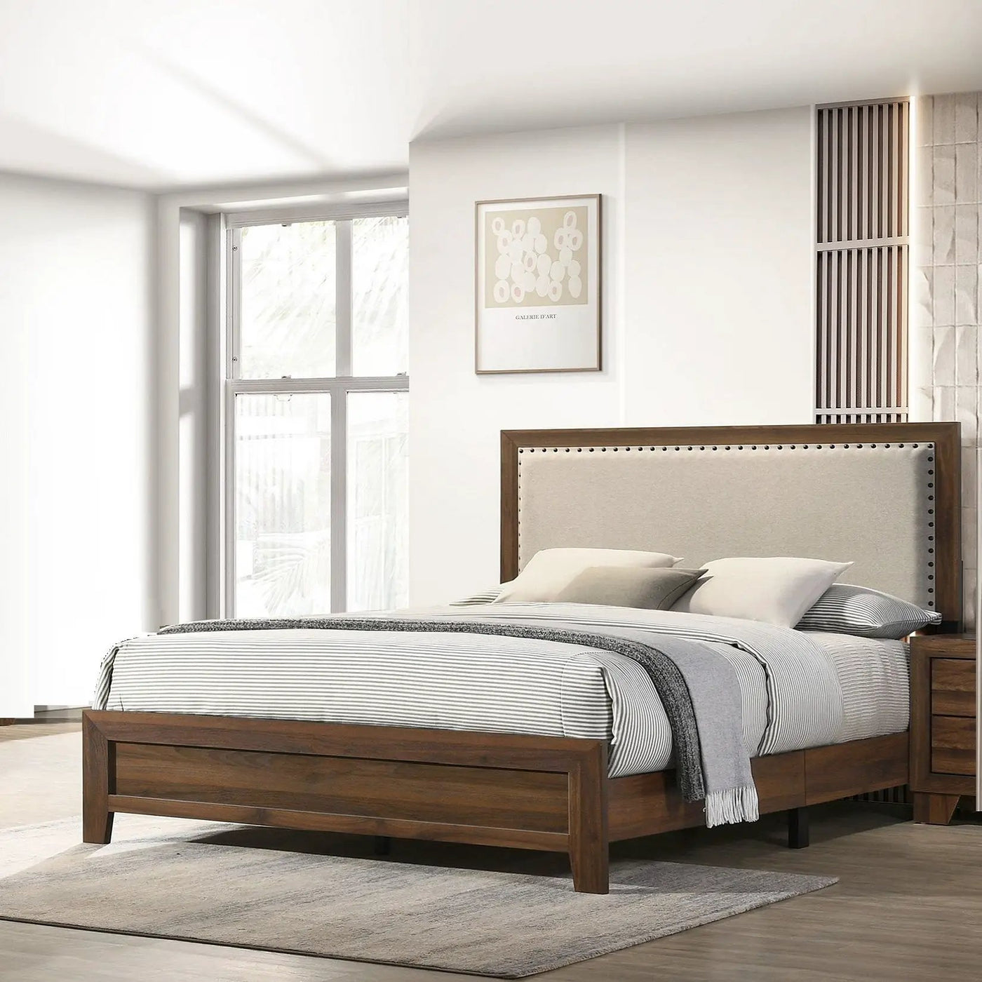 Panel Bed With Fabric Upholstered Tufted Nailhead Trim Headboard by Unique Piece Furniture