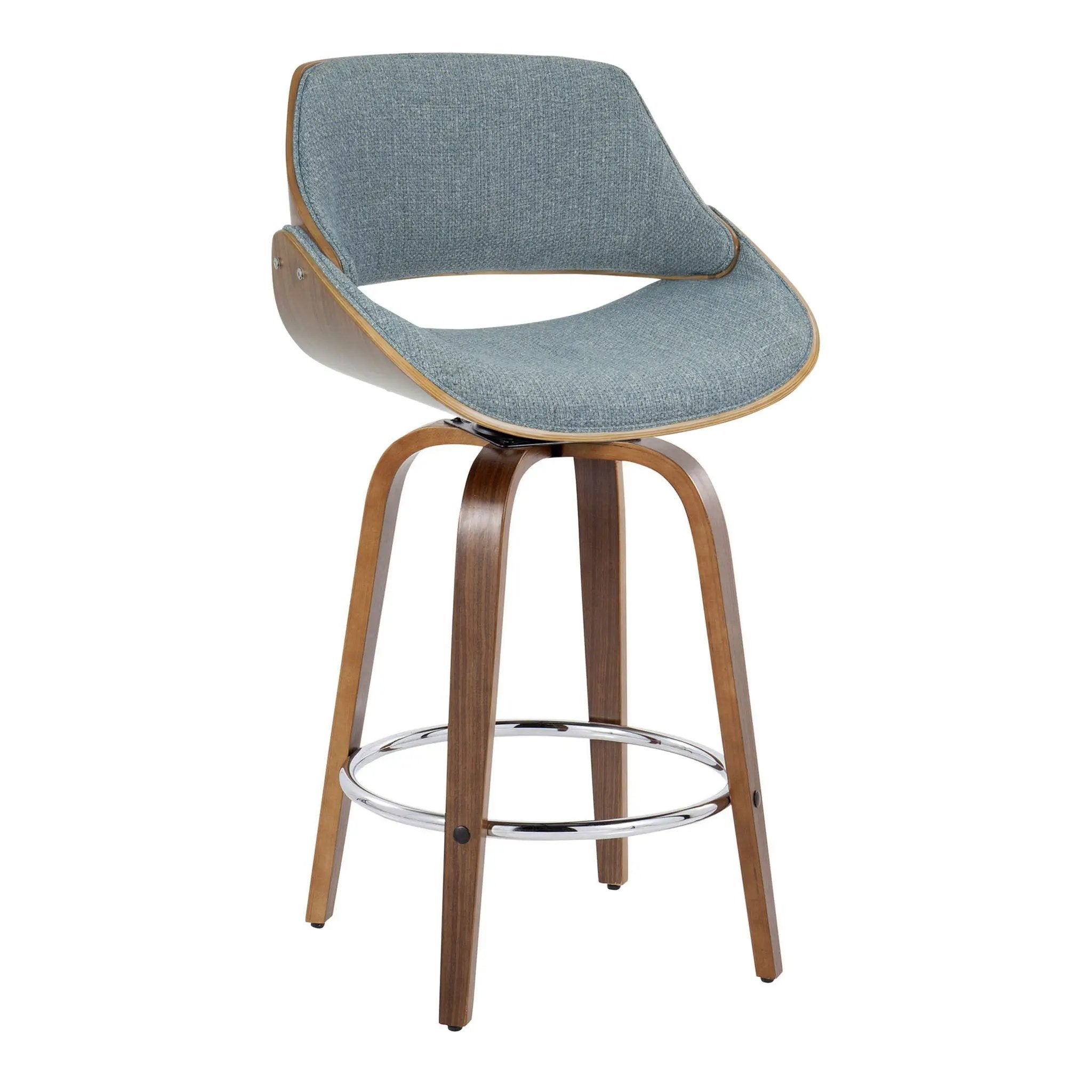 Fabrizzi - Mid Century Modern Fixed Height Counter Stool With Swivel With Round Footrest (Set of 2) by HouseOfZazla