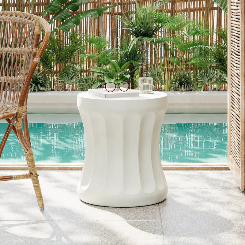 Outdoor Round Concrete Antique White Side Table by HouseOfZazla