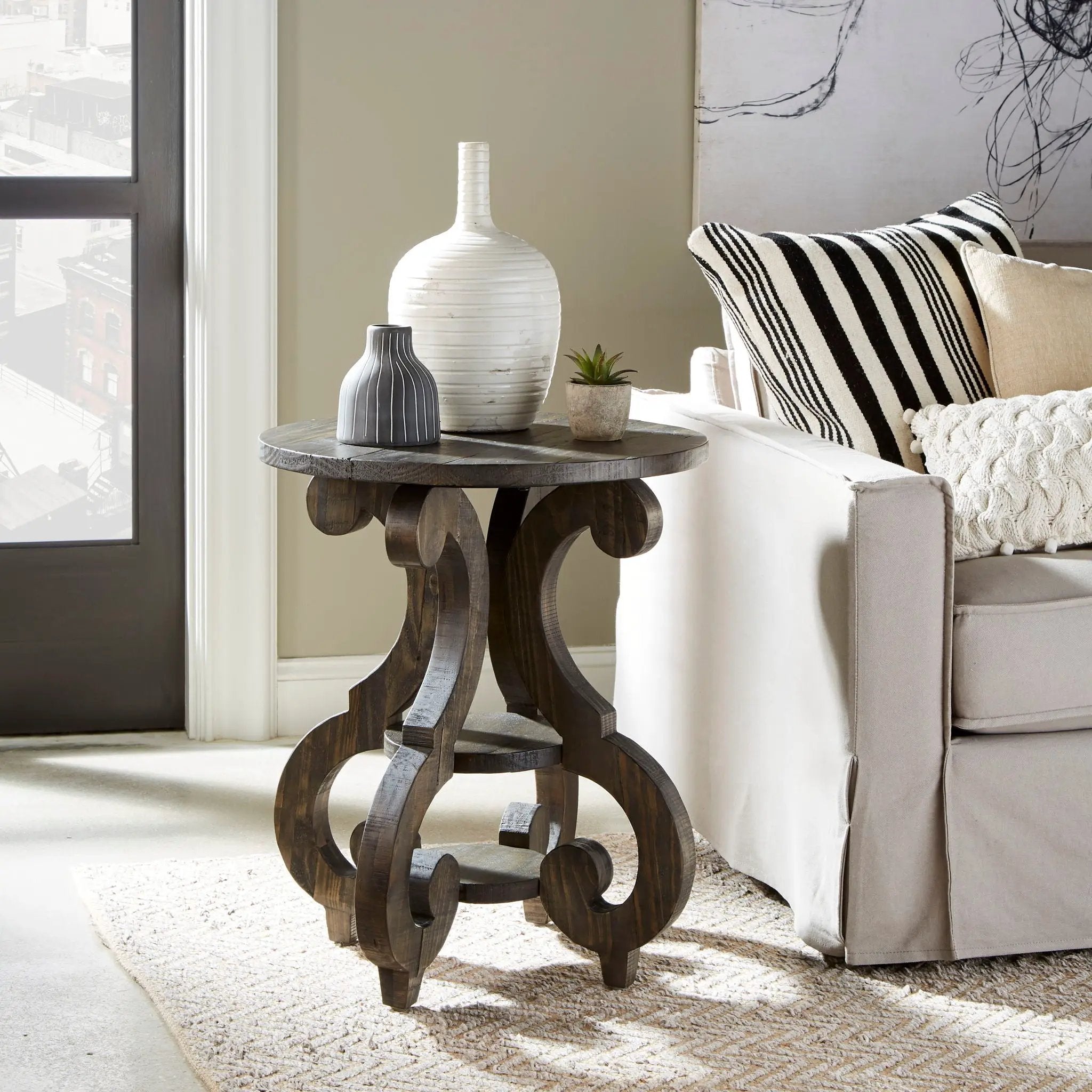Bellamy - Round Accent End Table - Peppercorn by Unique Piece Furniture