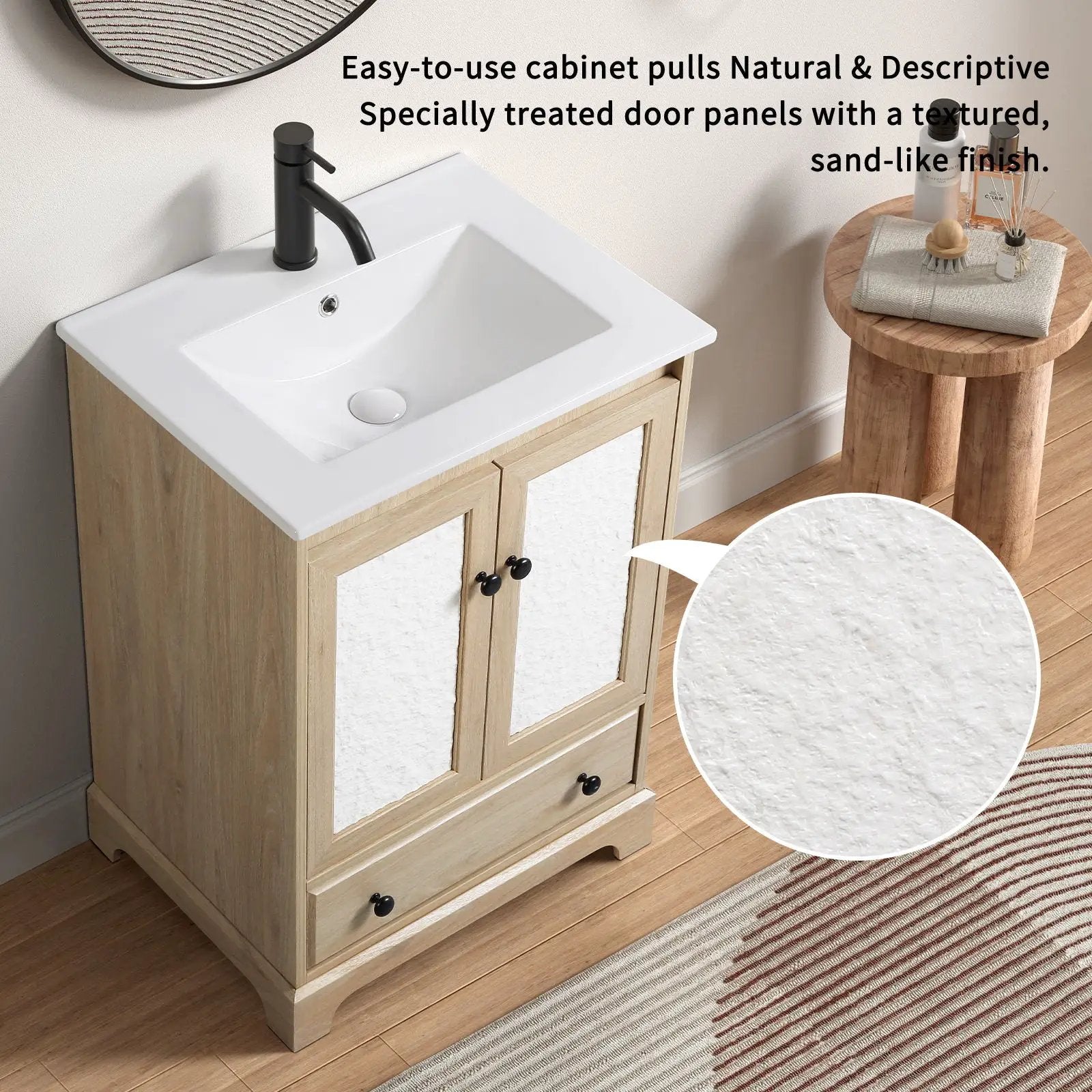 Bathroom Vanity With Basin 1 Drawer, Particle Board Construction, Free Standing Storage - Brown by HouseOfZazla