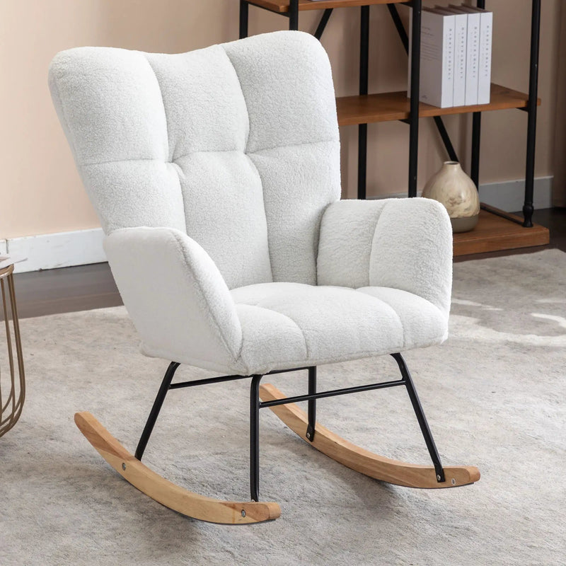Teddy Fabric Rocking Gilder Nursery Chair For Living Room Indoor - Ivory by Unique Piece Furniture