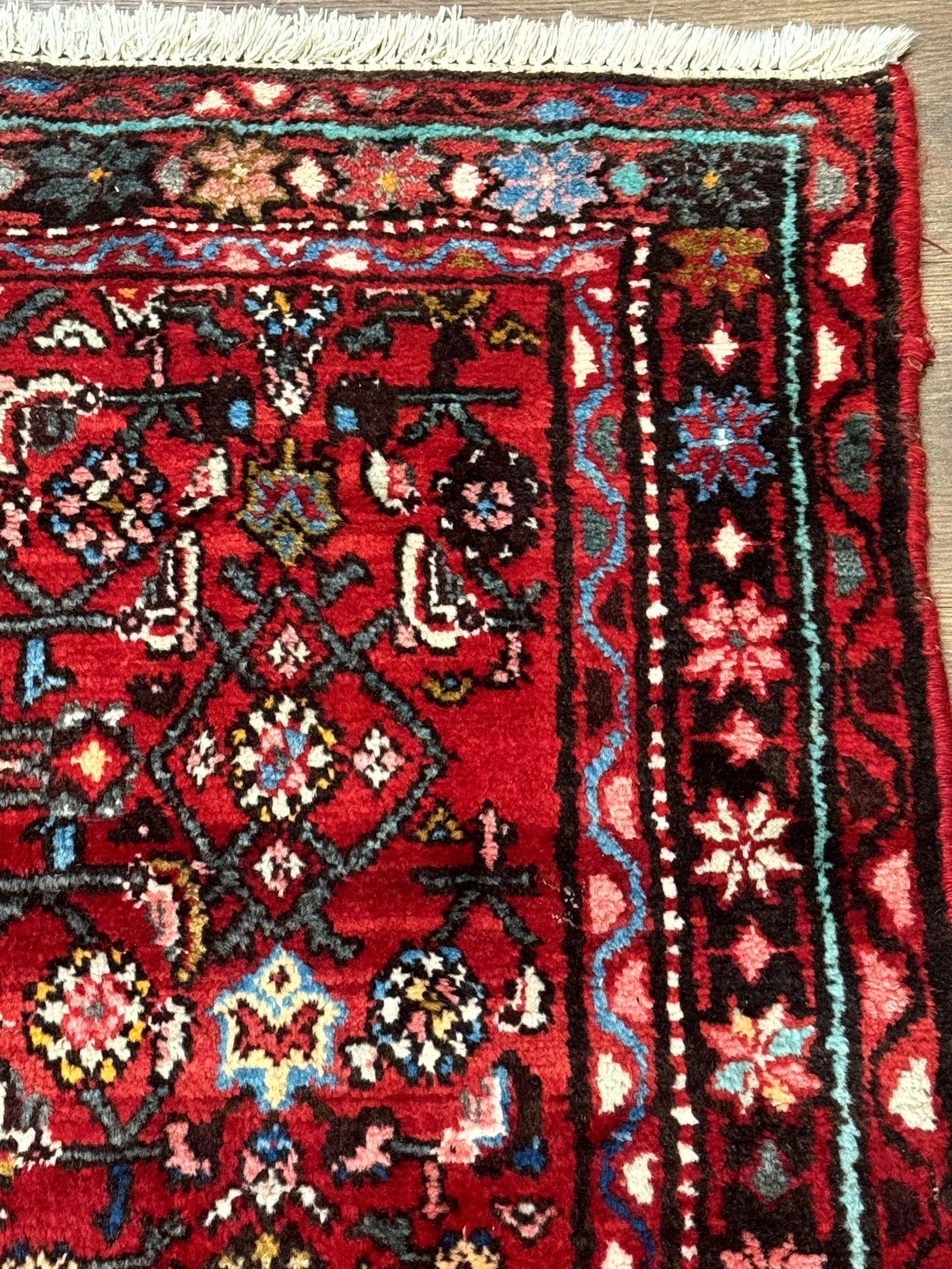 Red Persian Rug 4x7, Village Rug, Wool Vintage Carpet by Jewel Rugs