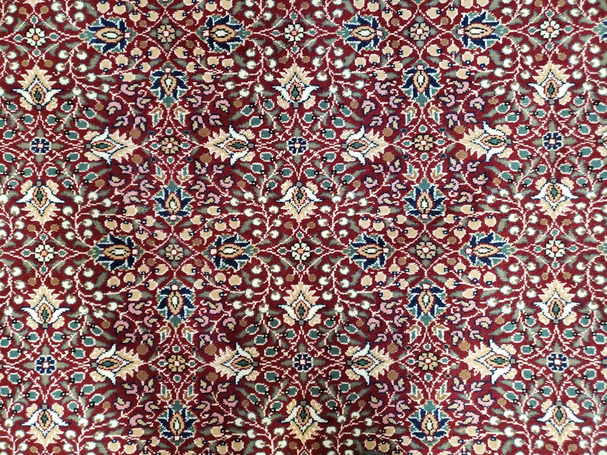 Vintage Turkish Sivas Area Rug 6.5 x 9.5, Wool Hand-Knotted Red & Midnight Blue Allover Floral Pattern Oriental Carpet, 6x9 Traditional Rug by Jewel Rugs