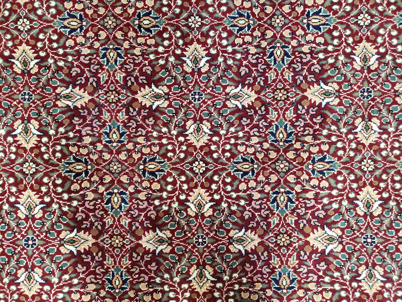 Vintage Turkish Sivas Area Rug 6.5 x 9.5, Wool Hand-Knotted Red & Midnight Blue Allover Floral Pattern Oriental Carpet, 6x9 Traditional Rug by Jewel Rugs
