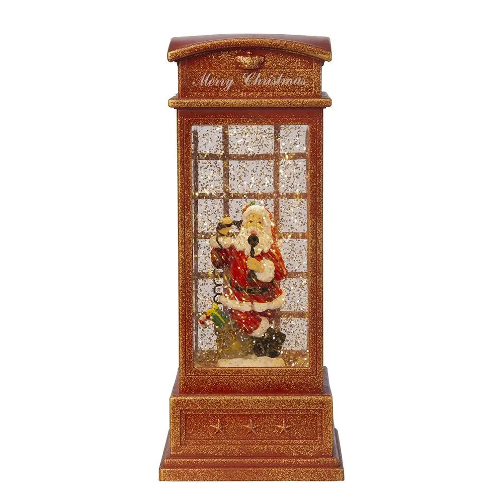 Christmas Lighted Water Spinning Phone Booth With Santa On Phone, 3*AA Batteries Required - White / Red by Unique Piece Furniture