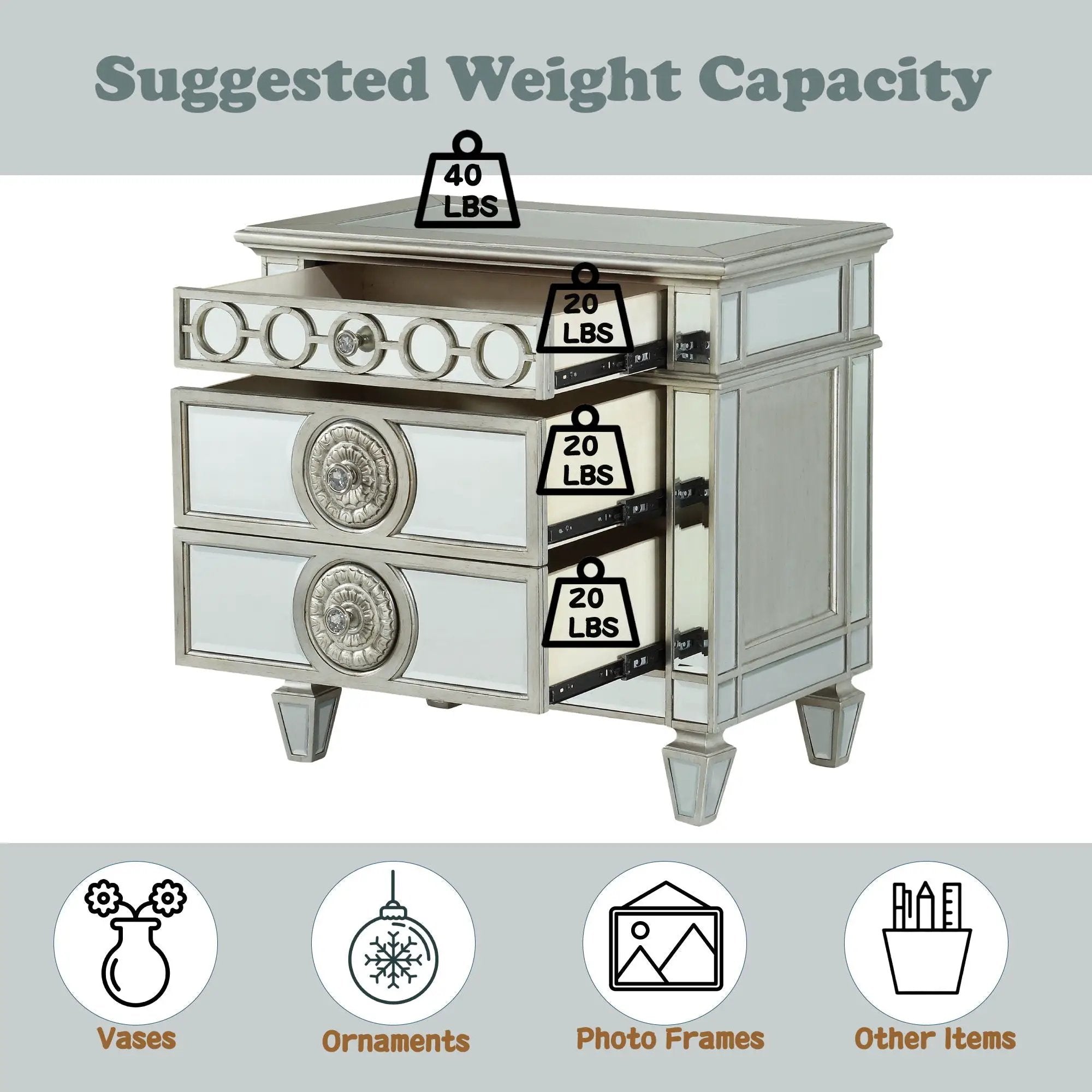 Varian - Mirrored Nightstand - Silver by Unique Piece Furniture