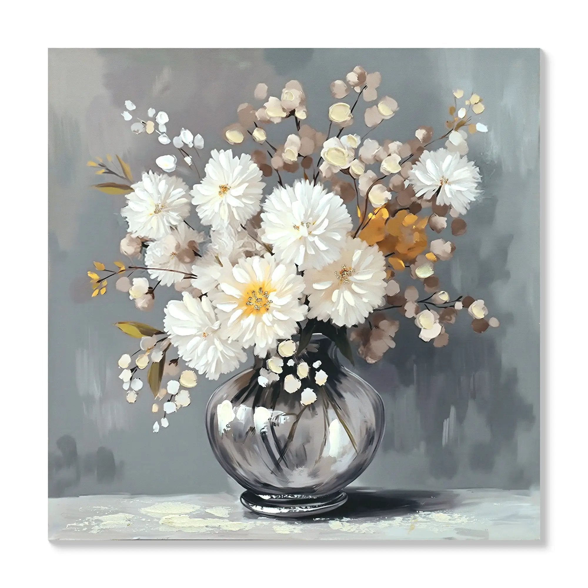 Chrysanthemum Vase Canvas Wall Art Decor Country - Stone White by Unique Piece Furniture