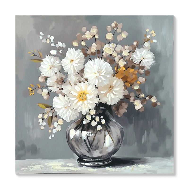 Chrysanthemum Vase Canvas Wall Art Decor Country - Stone White by Unique Piece Furniture