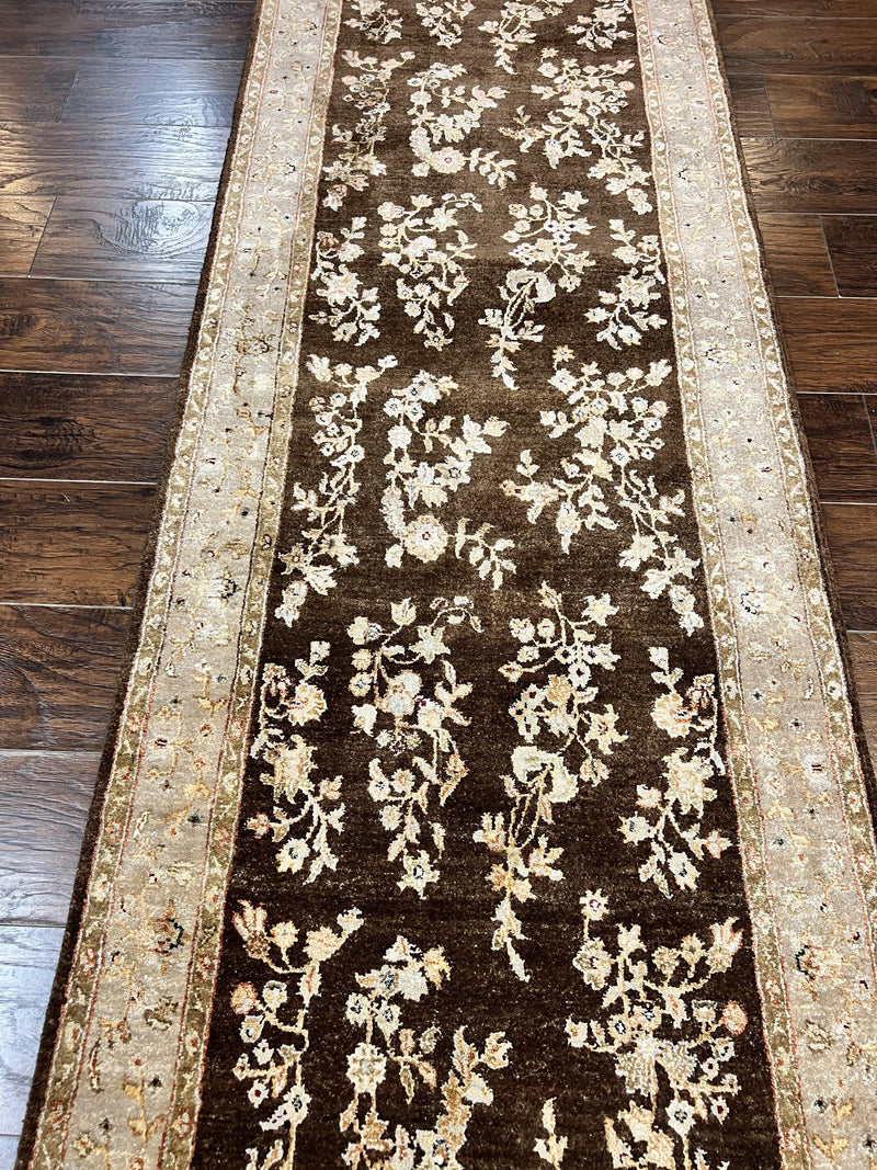 Peshawar Runner Rug 3 x 20, Wool Hand Knotted Vintage Pakistani Carpet, Brown & Taupe, Chobi Mahal Floral Rug, Extra Long Hallway Runner by Jewel Rugs