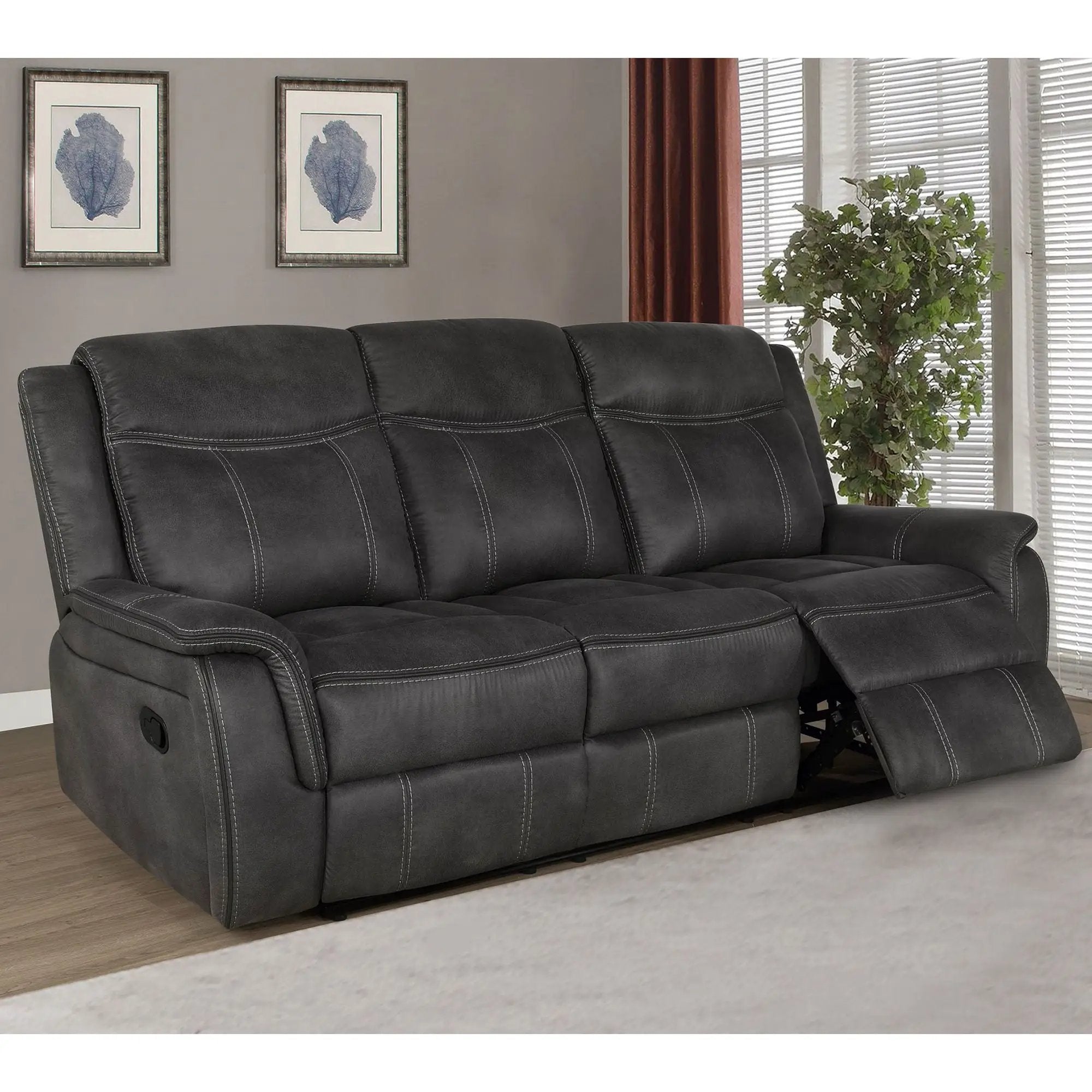 Franklin - Upholstered Padded Arm Reclining Sofa With Manual Recline - Charcoal by HouseOfZazla