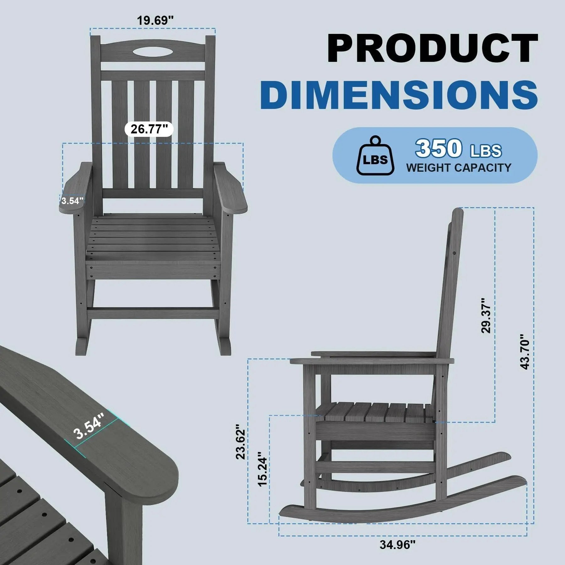 Outdoor Rocking Chair Set of 2, HDPE Patio Rocking Chair for Adults, Oversized Outdoor Rocker for Porch Garden Lawn,Grey by HouseOfZazla