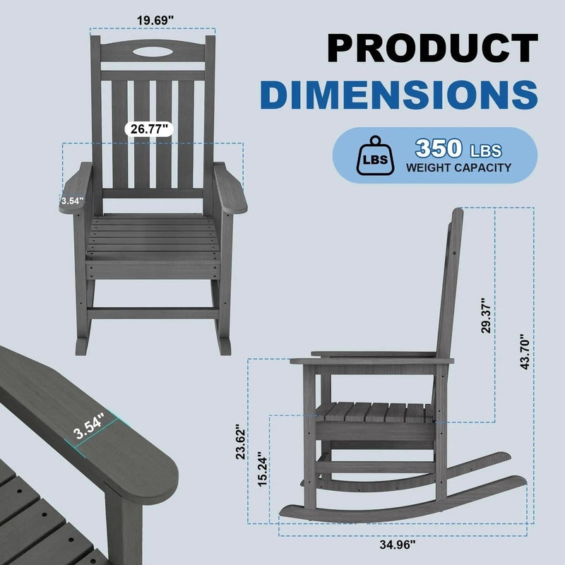 Outdoor Rocking Chair Set of 2, HDPE Patio Rocking Chair for Adults, Oversized Outdoor Rocker for Porch Garden Lawn,Grey by HouseOfZazla