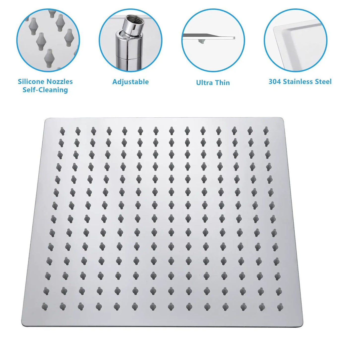 Ultra Thin Square Rainfall Shower Head Stainless Steel, Wall Or Ceiling Mount by HouseOfZazla