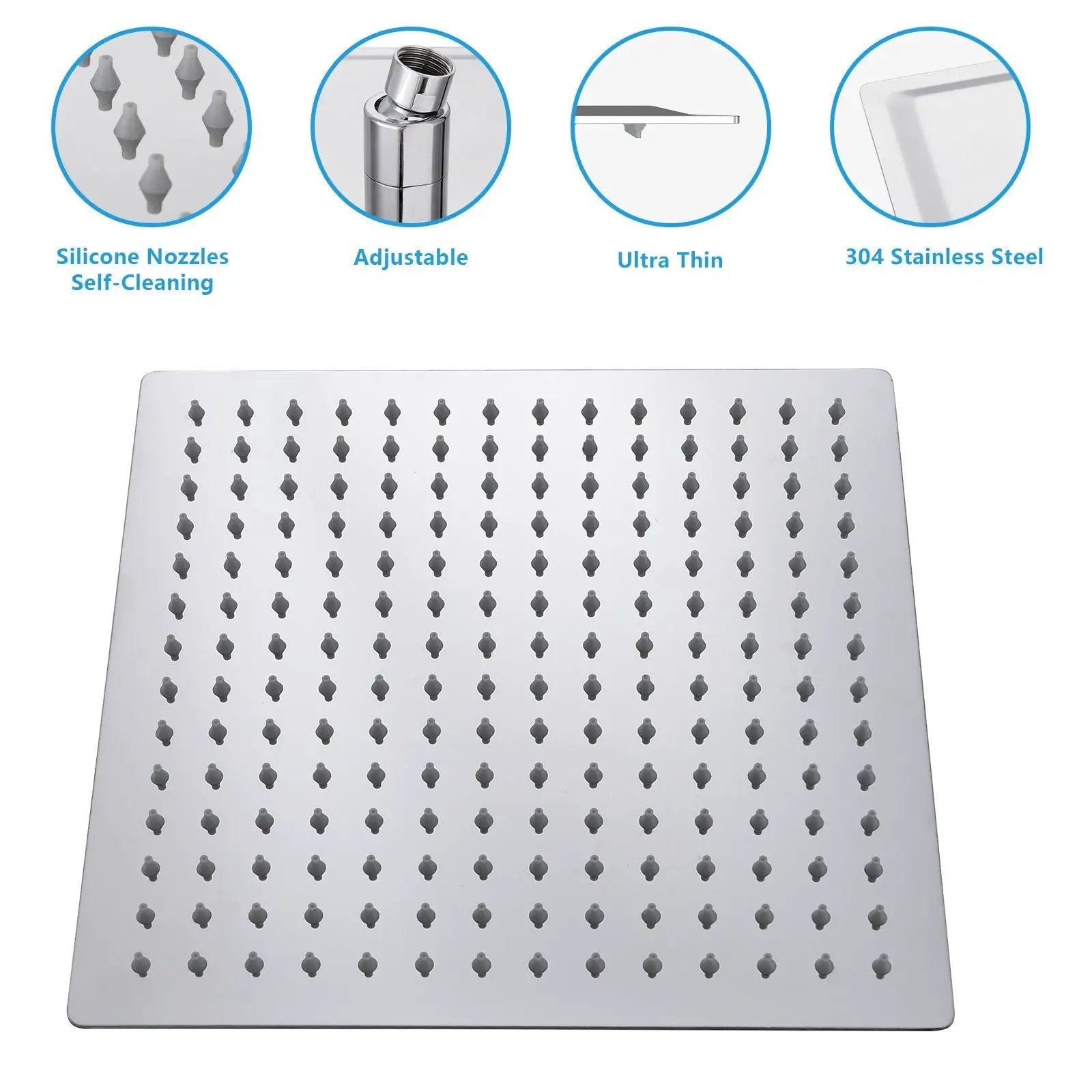 Ultra Thin Square Rainfall Shower Head Stainless Steel, Wall Or Ceiling Mount by HouseOfZazla