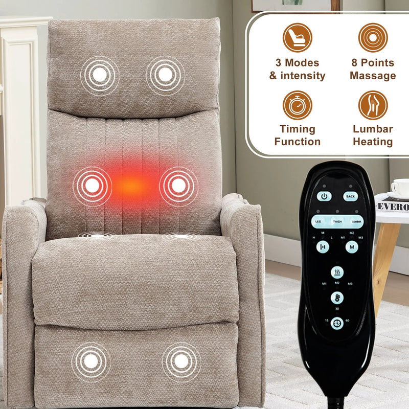 Khaki Heat Massage Manual Recliner Chair with Rocker and Swivel in Fabric for Living Room by HouseOfZazla