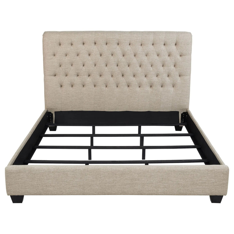 Upholstered California King Bed With Tufted Headboard And Birch Legs - Oatmeal by HouseOfZazla