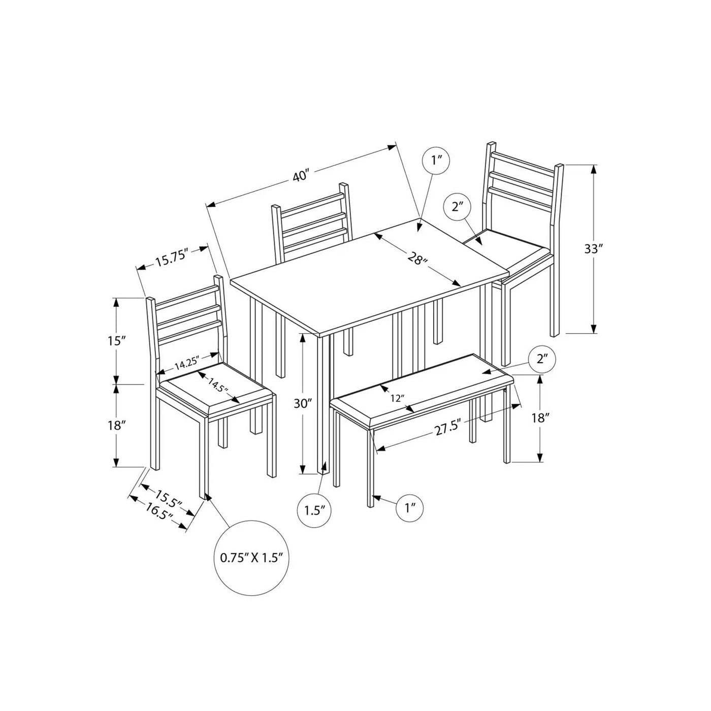 Dining Set, 5 Pieces Set, Rectangular, Small, Contemporary & Modern by Unique Piece Furniture