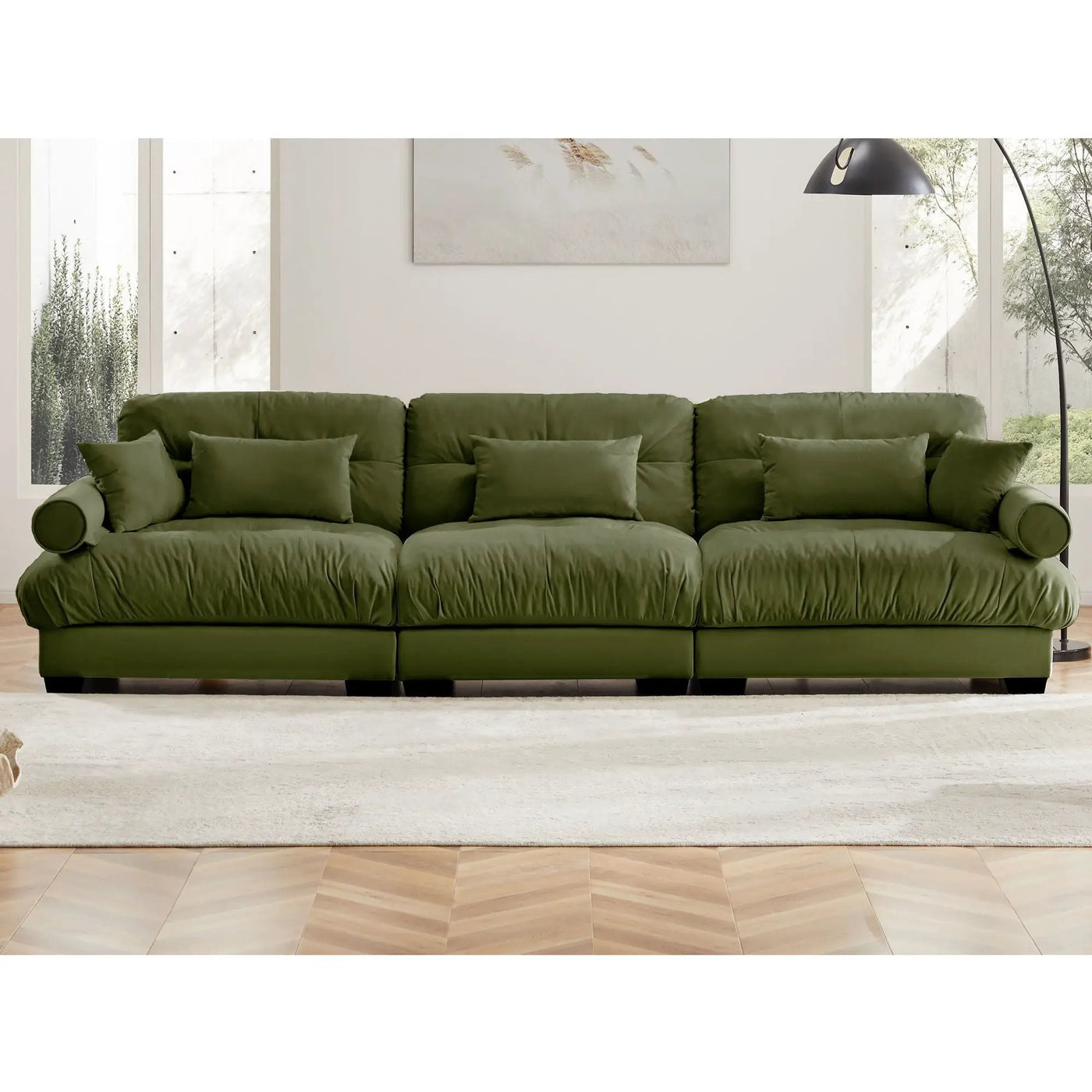 Modern Sofa With Bolstered Armrests And Pillows by Unique Piece Furniture