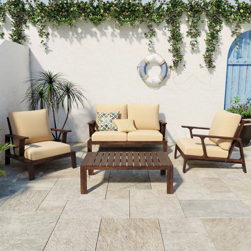 4 Pieces Outdoor Sofa Set with Cushions and Coffee Table by HouseOfZazla