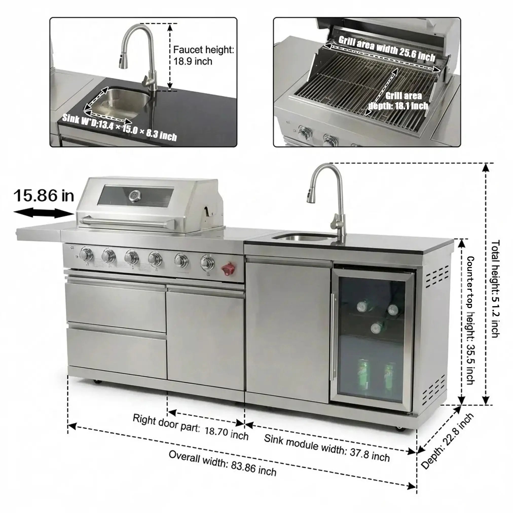 84-Inch Deluxe Stainless Steel Outdoor Kitchen Barbecue Island Grill by HouseOfZazla