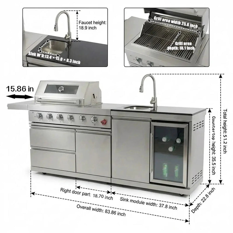 84-Inch Deluxe Stainless Steel Outdoor Kitchen Barbecue Island Grill by HouseOfZazla