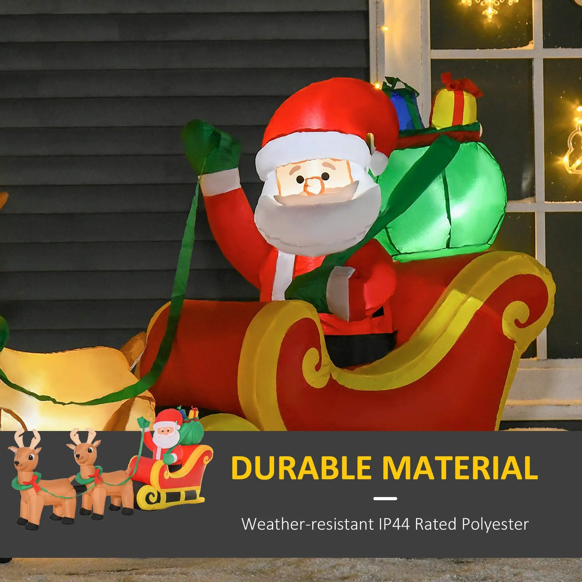 HOMCOM 8ft Long Christmas Inflatable Santa Claus with Sleigh and Reindeer by HouseOfZazla