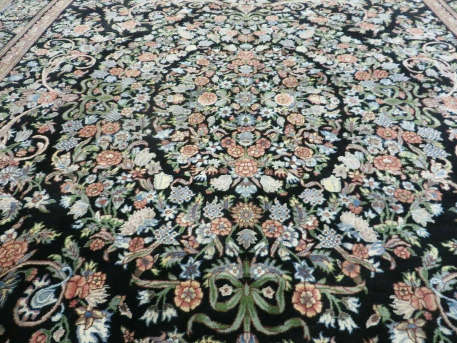 8' X 10' Vintage Handmade Pakistani Floral Wool Rug Black Nice by Jewel Rugs