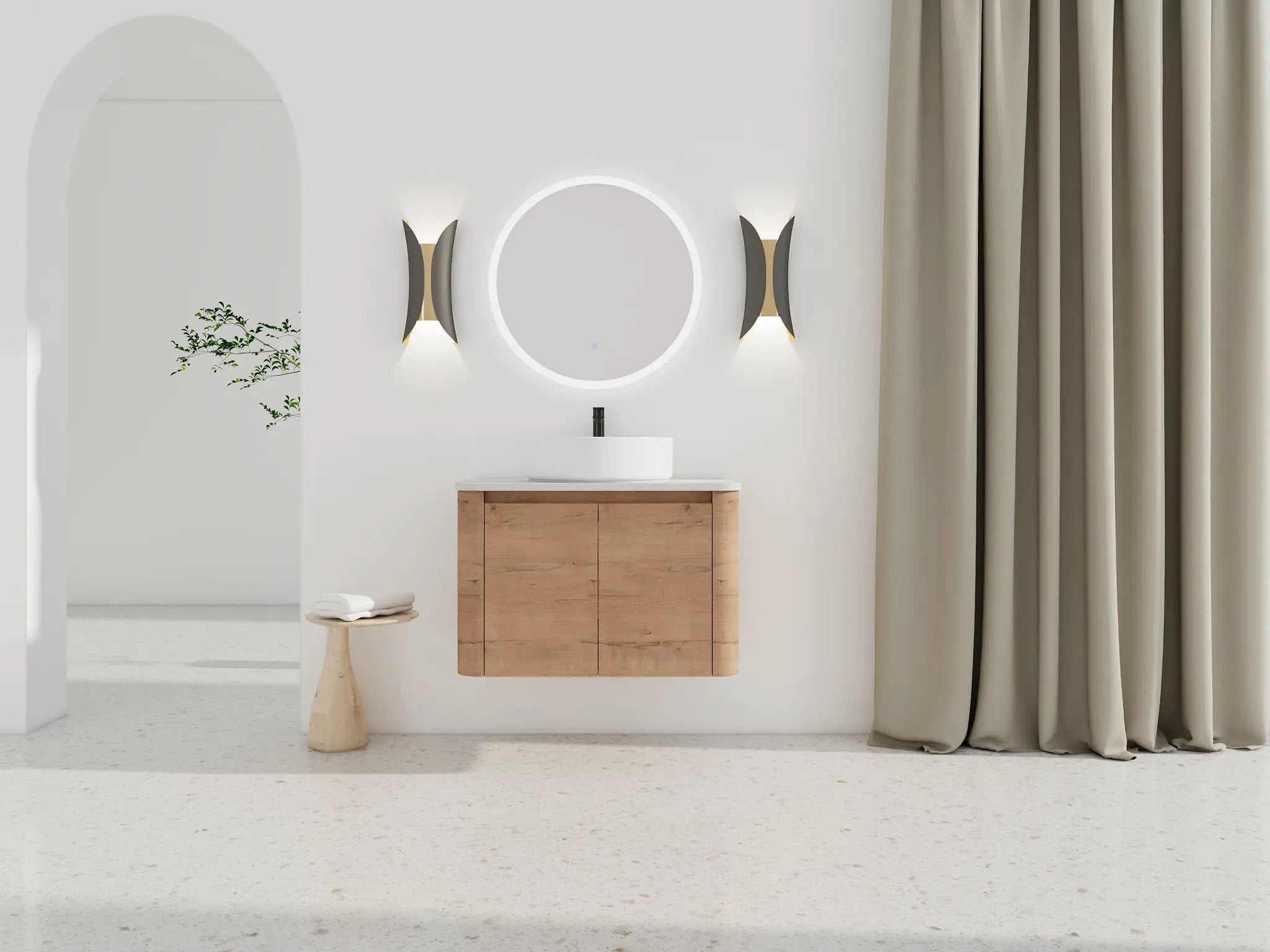 30" Wall-Mounted Bathroom Vanity With Ceramic Art Sink & 2 Soft-Close Doors by HouseOfZazla