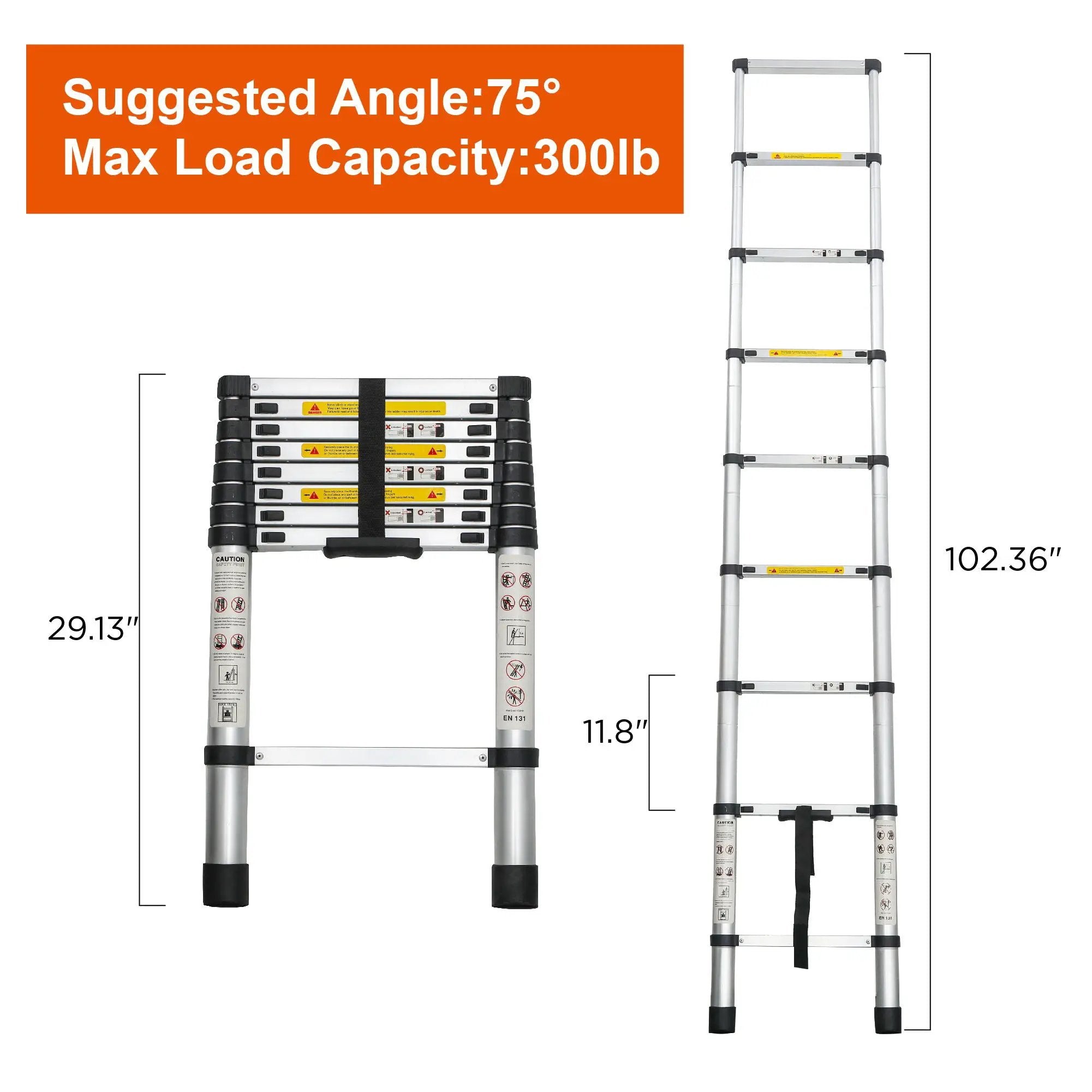 Telescopic Extension Ladder Folding Portable Multi Purpose For Indoor Outdoor Work - Black by HouseOfZazla