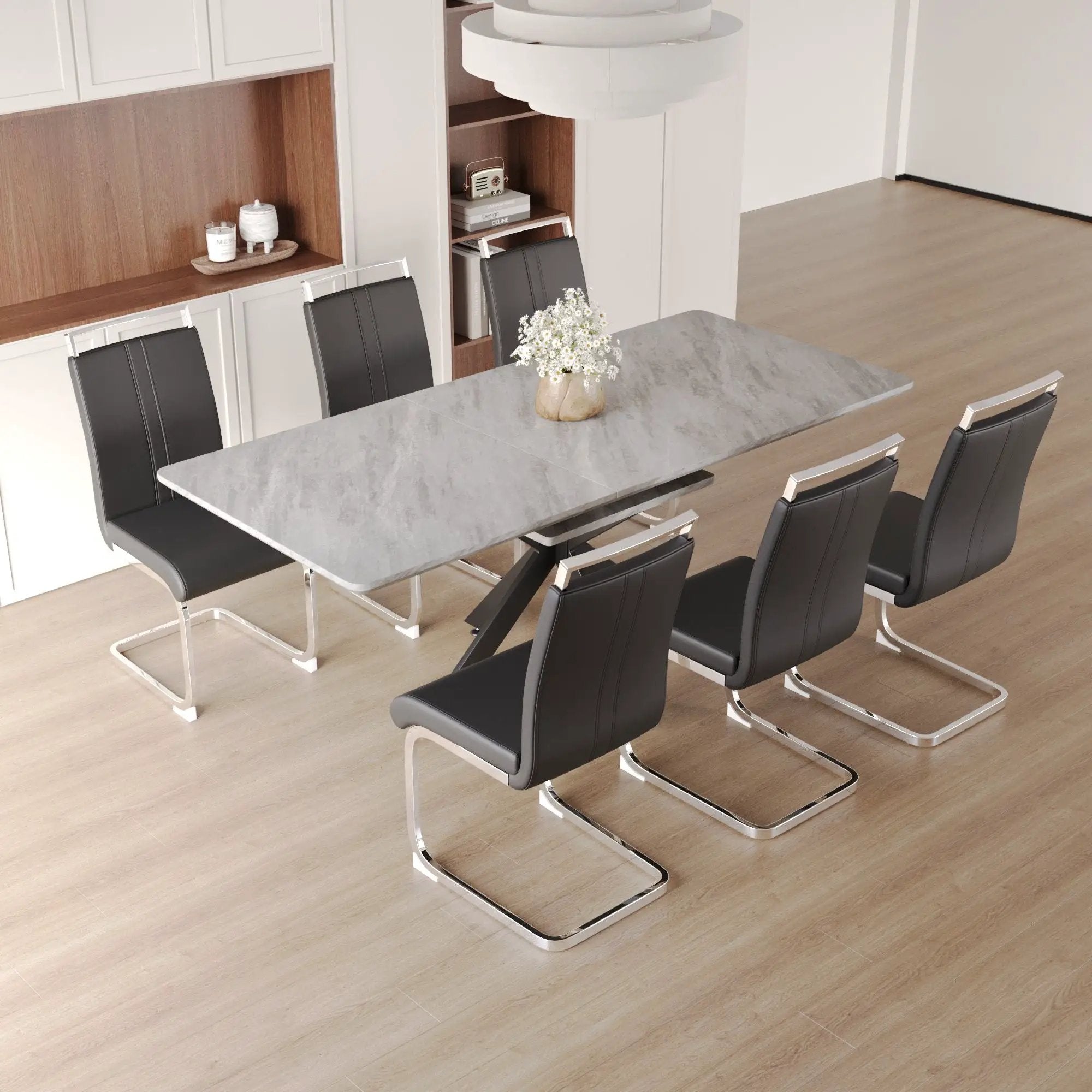Modern Extendable Dining Table Set For 6 - 8 - Black / Gray by Unique Piece Furniture