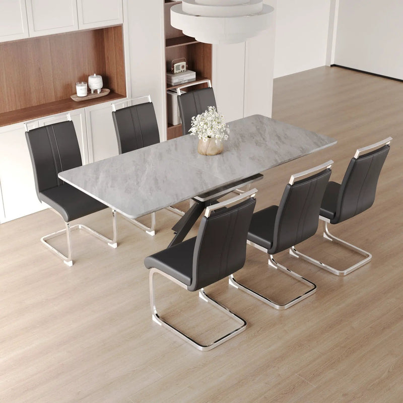 Modern Extendable Dining Table Set For 6 - 8 - Black / Gray by Unique Piece Furniture